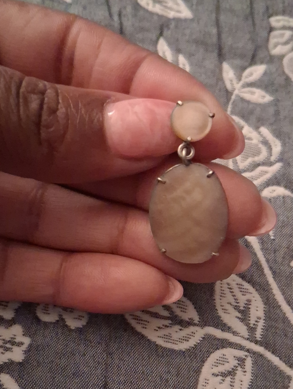 Sterling Silver And Beige Stone Drop Earrings
